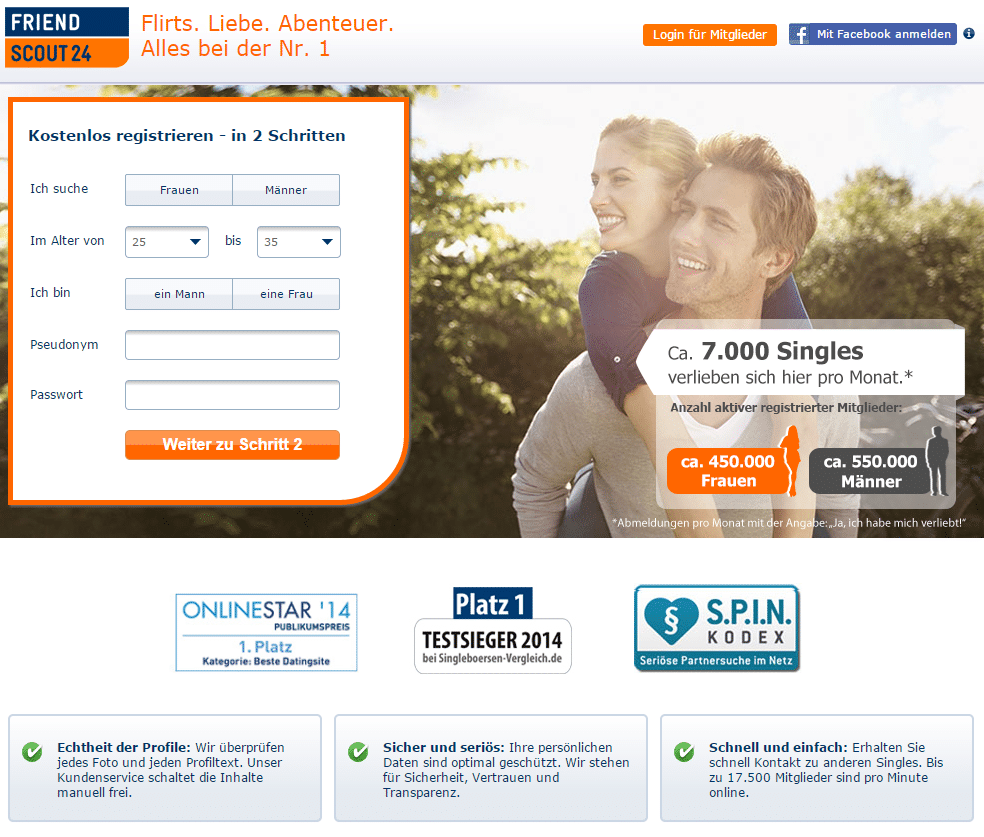 Singlebörse FriendScout24 (Screenshot vom Februar 2015)