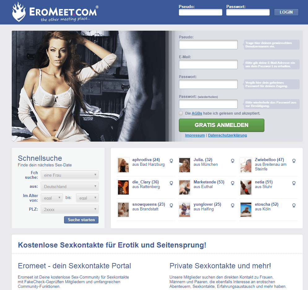 Eromeet - Erotik Community - Kostenlose Sexbörse - Private Sexkontakte