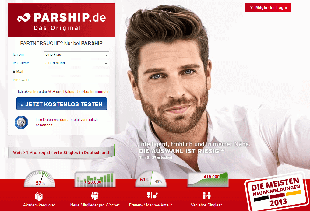 Screenshot Parship.de Homepage
