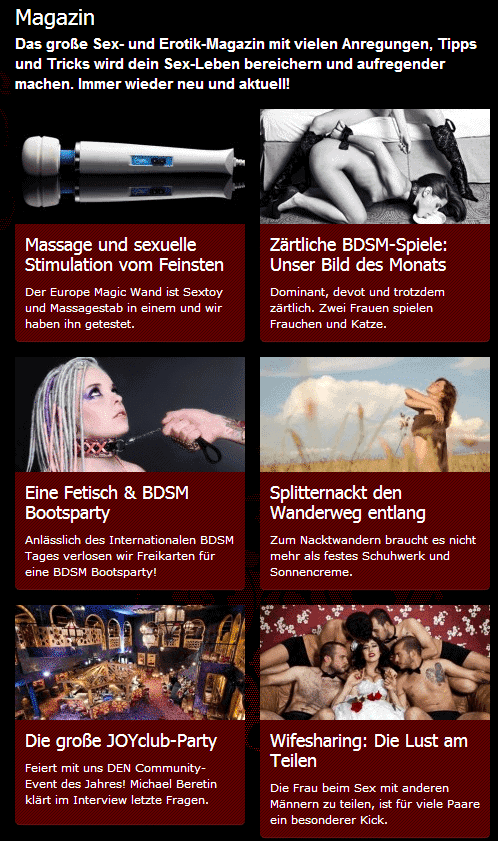 Screenshot: Das JOYclub Magazin