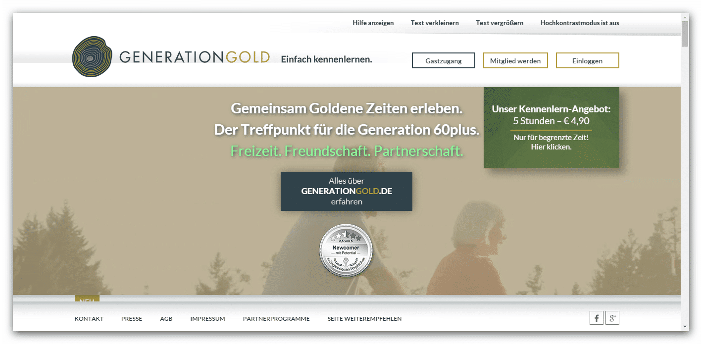 GenerationGold - partner search for singles aged 60 and over