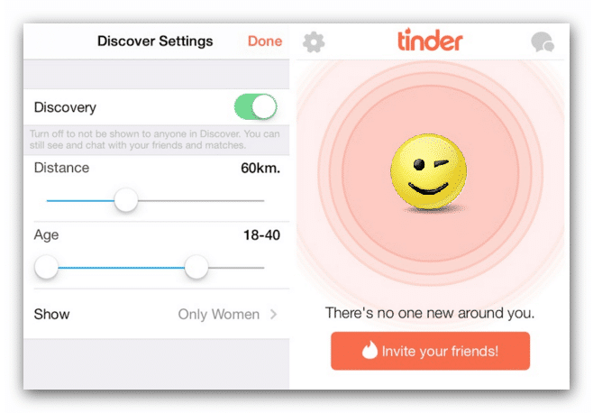 Tinder radar and area search