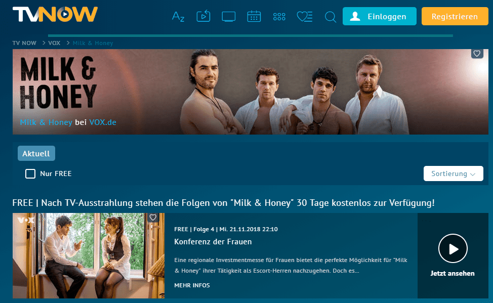 Die TV Serie Milk & Honey in der Mediathek von TVNOW