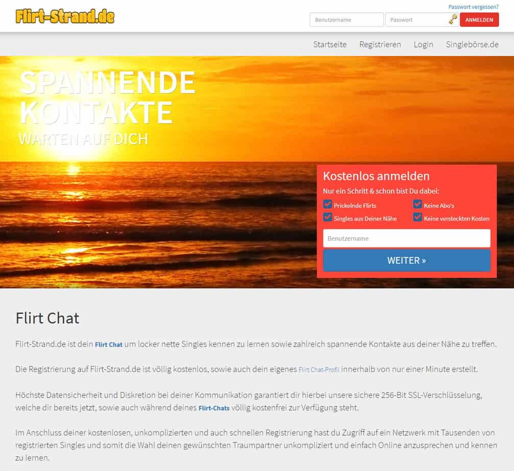 Flirt-Strand.de ist dein Flirt Chat um locker nette Singles kennen zu lernen