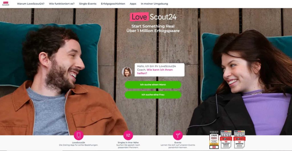 Dating site LoveScout24, formerly FriendScout24 (screenshot 2021)
