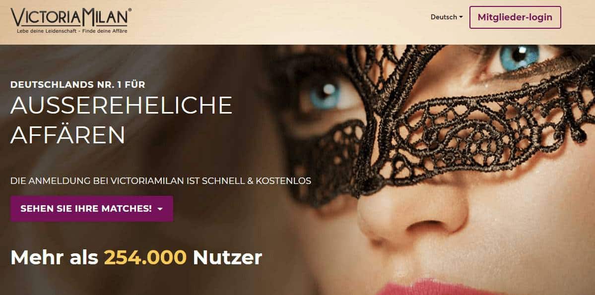 Victoria Milan - Deutschlands größte Kontaktbörse für außereheliche Affären (Screenshot)
