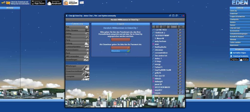 EdenCity - Kostenloser Chat mit Pseudonym - Flirt- und Spielecommunity