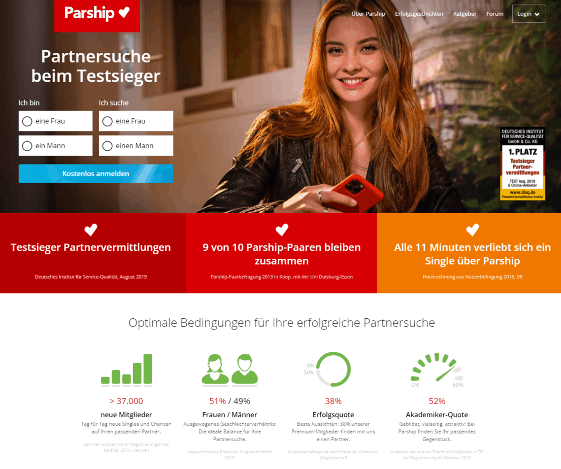 Parship.de - Reputable dating agency for sophisticated singles