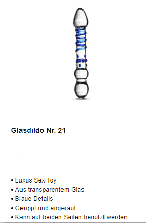 In 7 Schritten zum perfekten Dildo – So finden Sie den richtigen Lustbringer 8 Glasdildo aus transparentem Glas mit blauen Streifen, von Beate Uhse