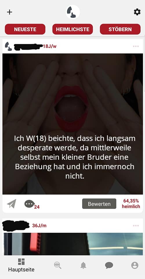 Heimlich Beicht- und Dating App - Übersichtlicher Aufbau