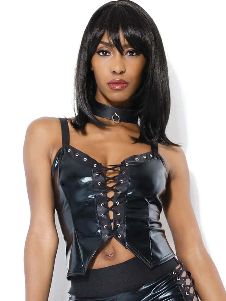 Coquette: Wetlook top, black