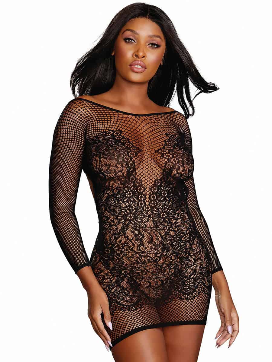 Dreamgirl mesh mini dress, black