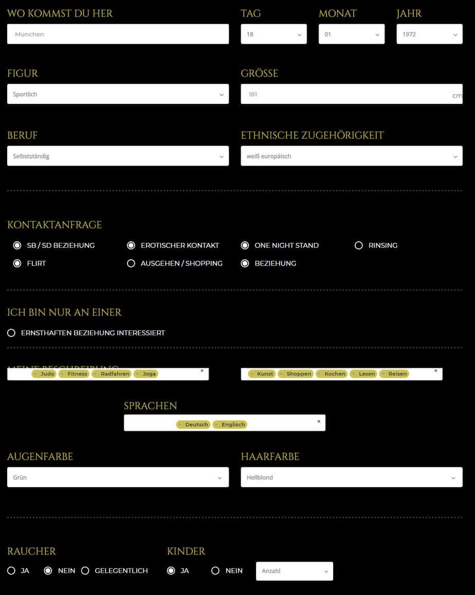 Sugarbabe Deluxe - Online Dating Plattform für Sugardaddys & Sugarbabes 11 Profilbereich für persönliche Angaben