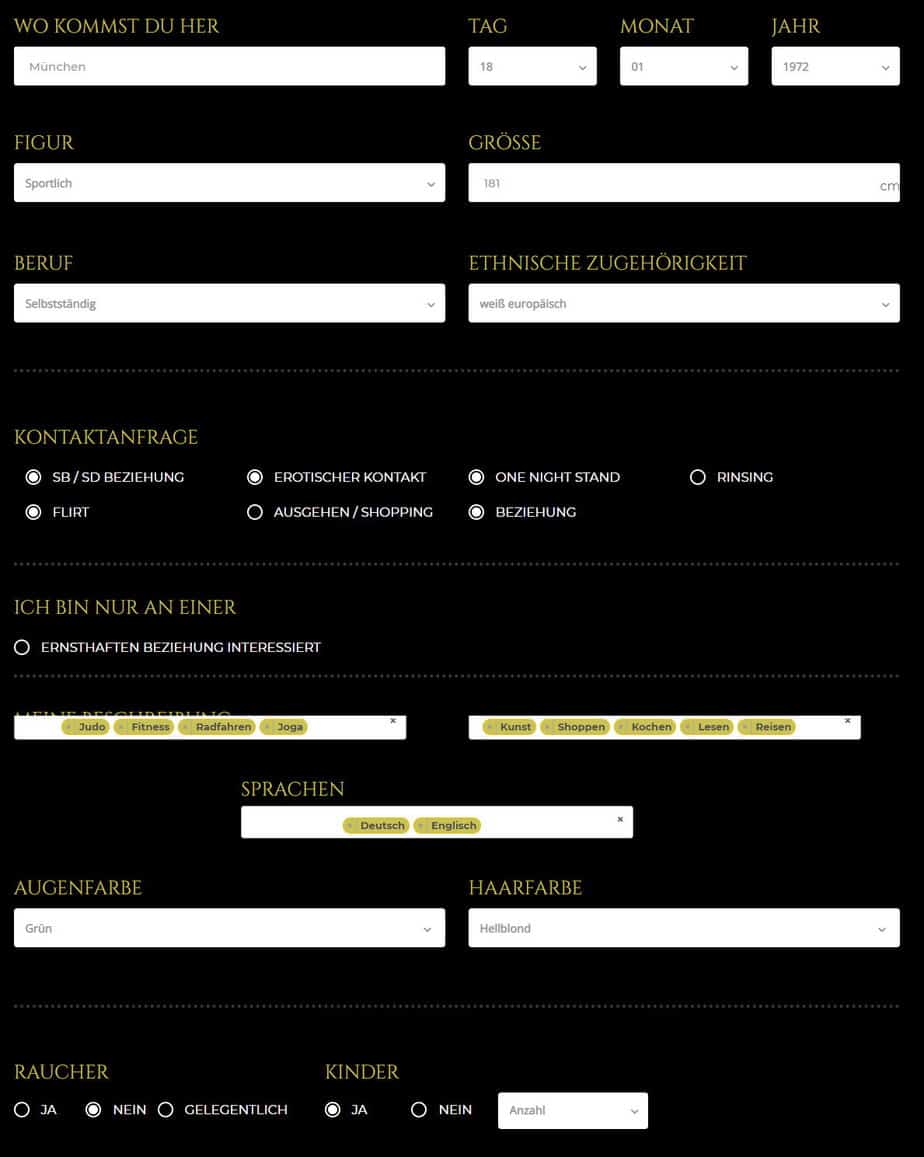 Zone de profil pour les informations personnelles