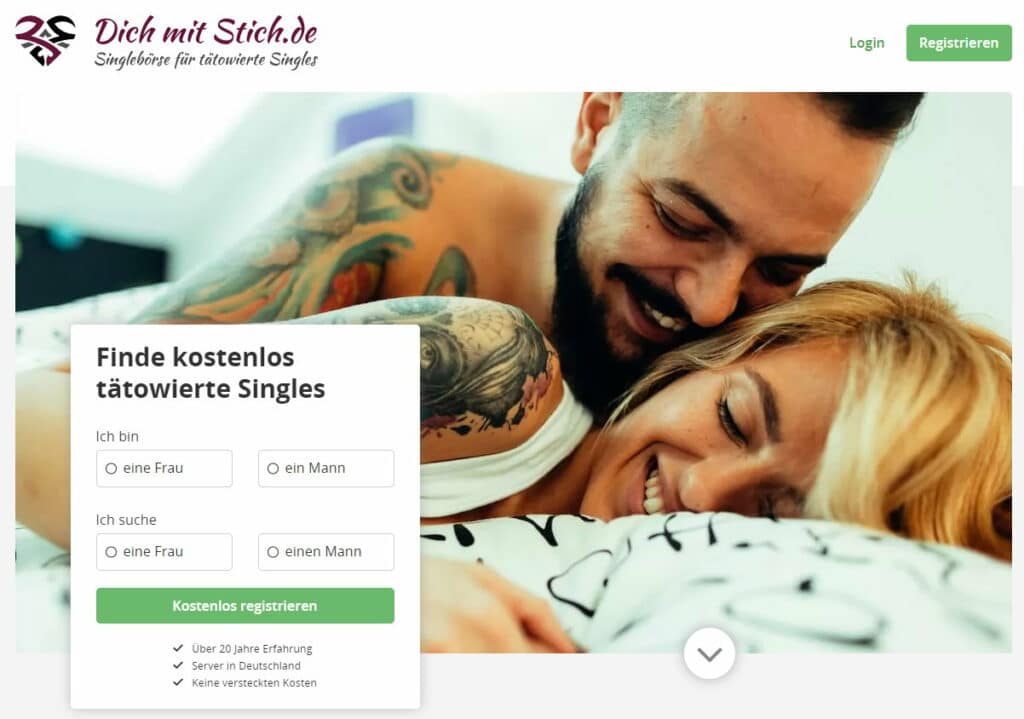 Dich-mit-Stich.de positioniert sich als Singlebörse und Community für tätowierte Singles und Menschen mit alternativem Lifestyle
