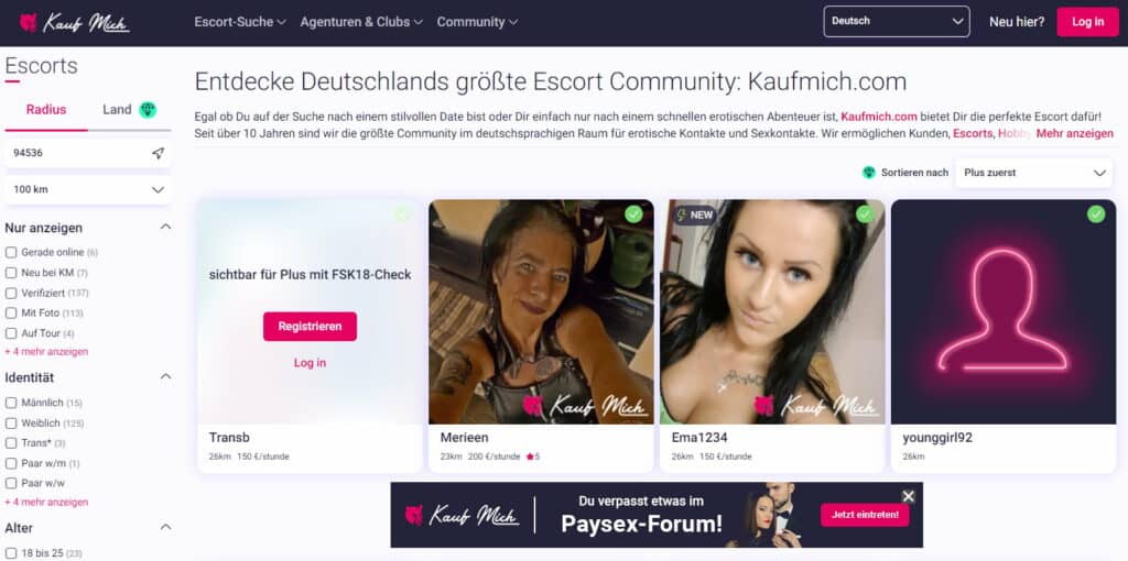 Kaufmich! Escort, Hobby-Huren, Domina & Bordell-Community