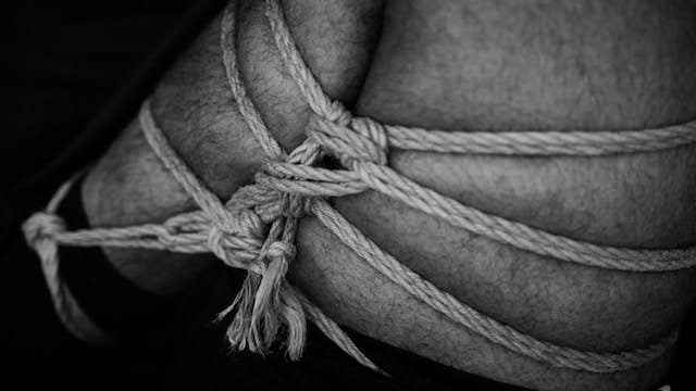 Shibari bondage uses ropes to bind the body in an aesthetically pleasing way