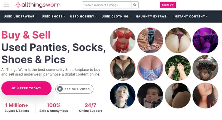 AllThingsWorn is an online platform where sellers can sell used clothing items such as panties, panties, lingerie, sportswear and even worn shoes.