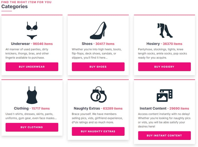 Auf AllThingsWorn.com lassen sich gebrauchte Unterwäsche, Schuhe, Strumpfwaren und Kleidung sowie unanständige Extras und digitale Sofortinhalte verkaufen und kaufen